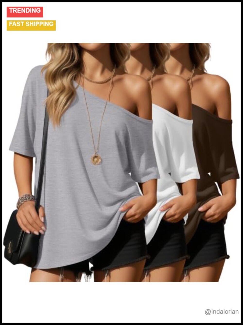 Off the Shoulder Tops 3 Pack Cotton Blend Short Sleeve Casual Tees